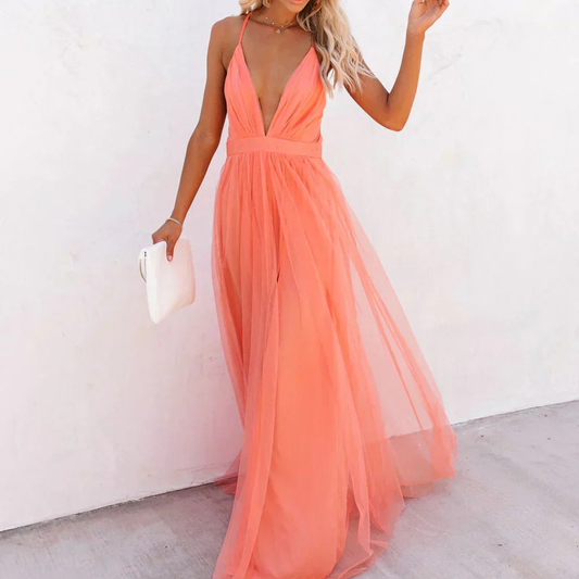 DELACROIX | Vestido Maxi Luminoso Coral
