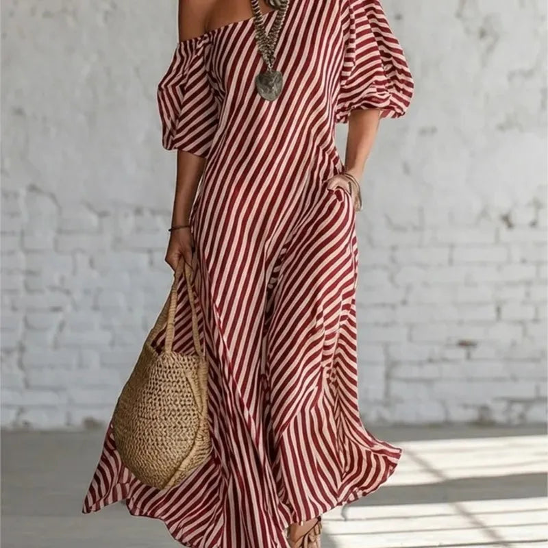 Vestidos Maxi Elegantes de Verano con Estampado a Rayas