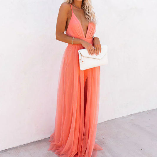 DELACROIX | Vestido Maxi Luminoso Coral