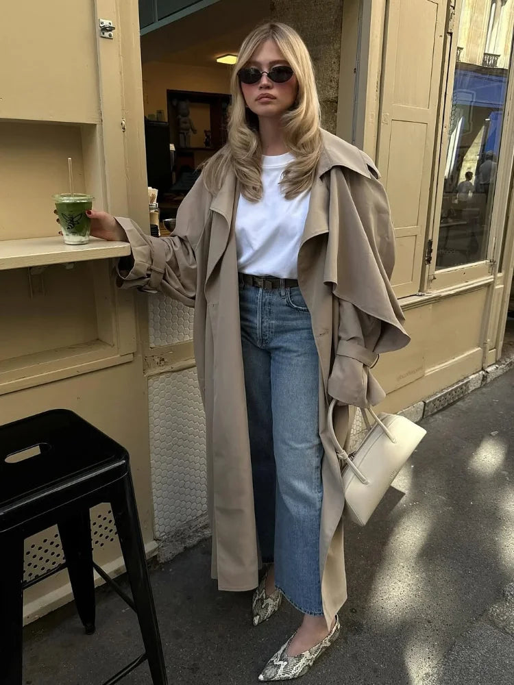 Gabardina larga con cordones para mujer