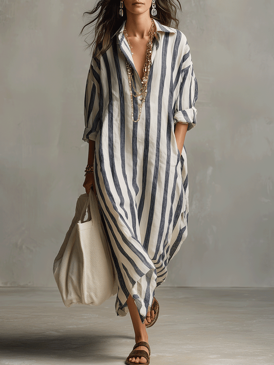 Camisa casual a rayas y vestido maxi de estilo bohemio